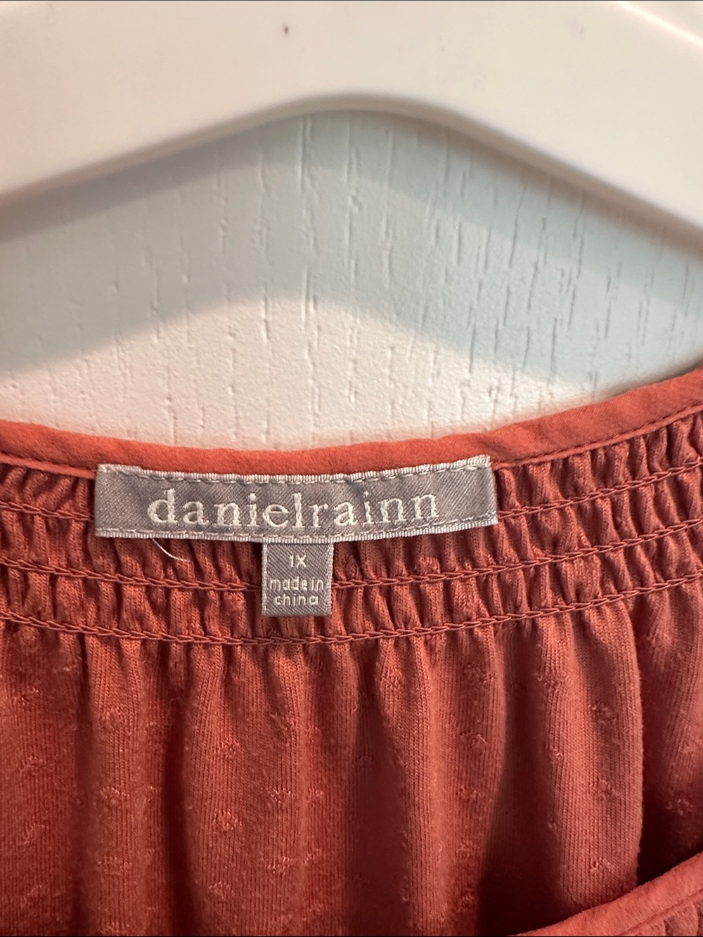 Daniel Rainn Burnt Orange Tie-Neck Textured Peasant Blouse - Picture 3 of 3
